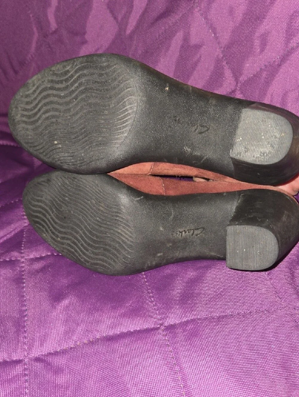 Clarks Brown Suede Slip-On Heels with Black Elastic